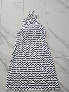 J. McLaughlin Navy and White Chevron Halter Dress (Built In Bra)